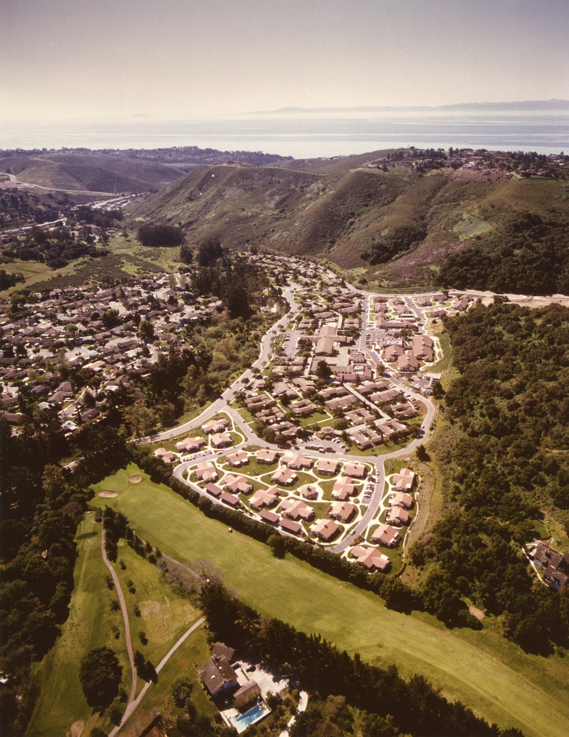 1988 helicopter view looking south towards the ocean, with Zone 1 in the foreground